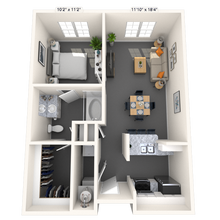 Traditional 1x1 660-880 SF 3262 floor plan